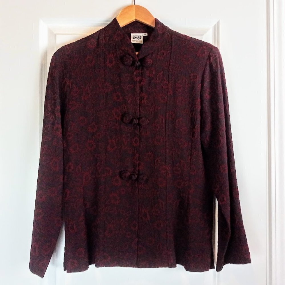 Johnny Was Collection Burgundy Red Matelasse Cardigan